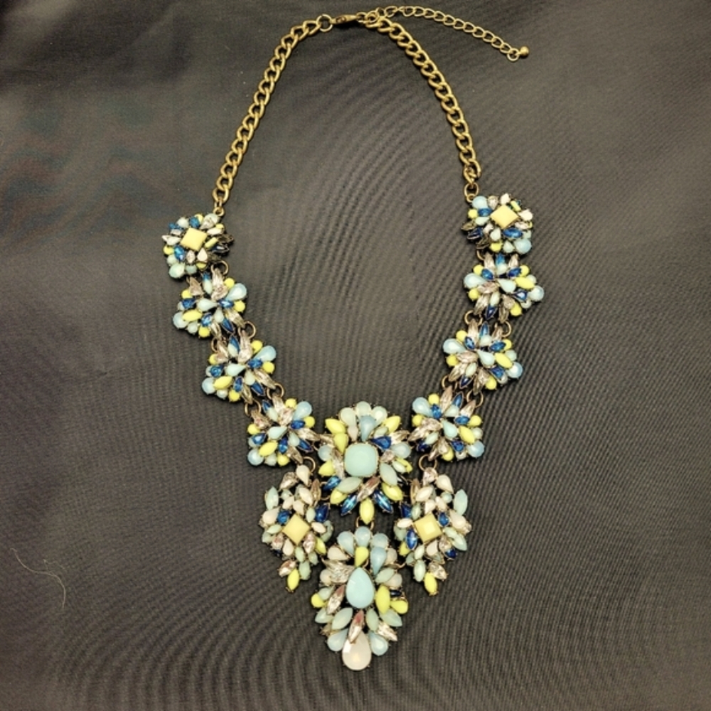Stunning Zara Statement Necklace With Blue Faceted Stones Vintage Look
